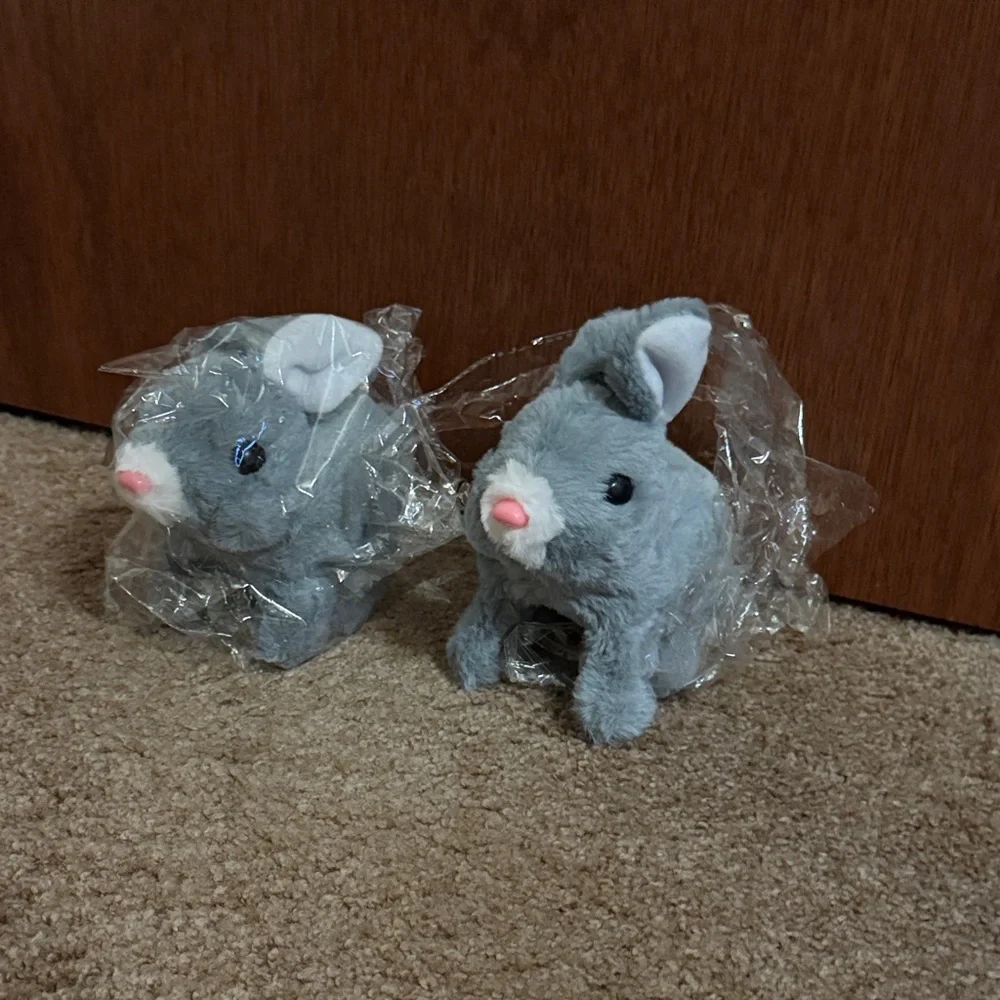 Gray Plush Jumping Bunny Toy for Small Children or Pets